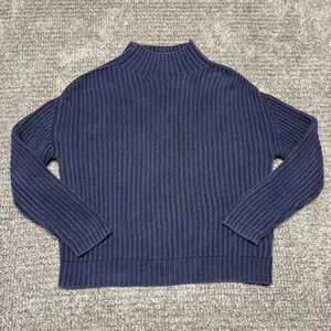 GAP Womens Mock Neck Sweater Size M Navy Blue Ribbed Knit Pullover